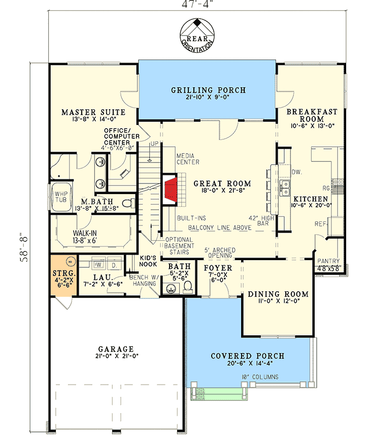 Plan 59348ND: 4-Bed Traditional Country House Plan Under 2500 Square Feet - Floor Plan - Main Level - Craftsman, New American, Northwest, Traditional
