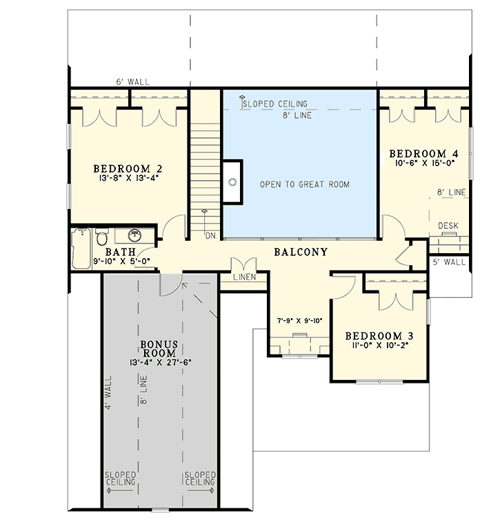Plan 59348ND: 4-Bed Traditional Country House Plan Under 2500 Square Feet - Floor Plan - 2nd Floor - Craftsman, New American, Northwest, Traditional