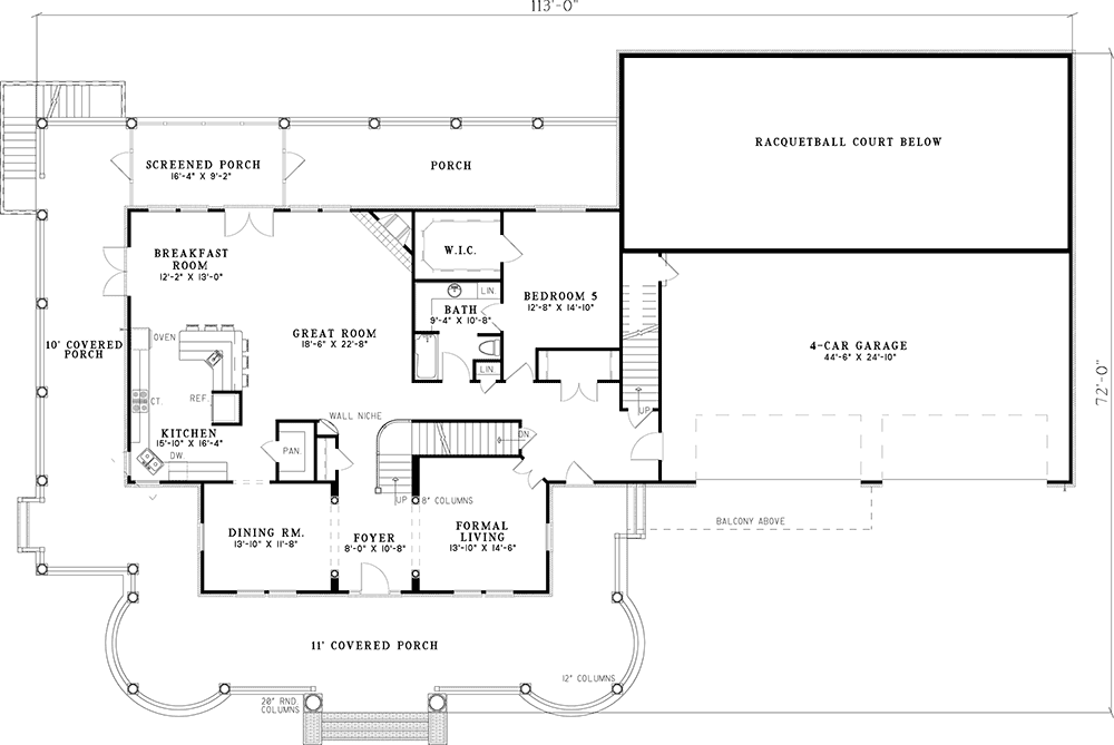 Plan 59363ND: Classic Southern Styling - Floor Plan - Main Level - Southern, Southern Traditional, Traditional