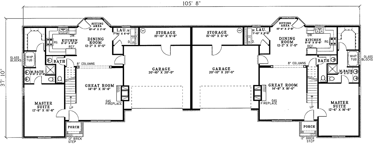 Plan 59369ND: Family-Friendly Duplex House Plan - Floor Plan - Main Level - Southern, Traditional