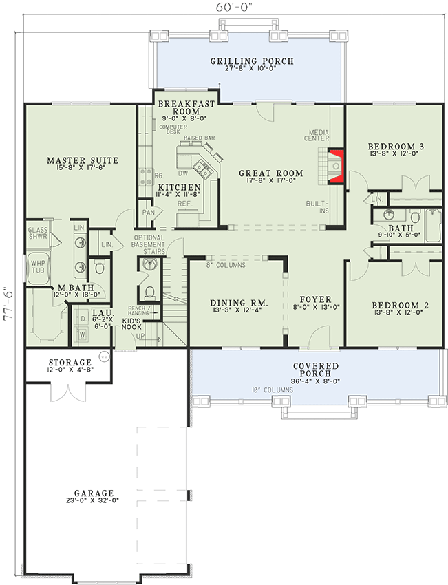 Plan 59379ND: Charming Craftsman Columns - Floor Plan - Main Level - Country, Farmhouse, Modern Farmhouse