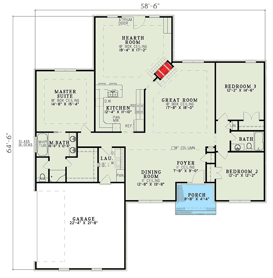Plan 5938ND: Pass-Through Fireplace - Floor Plan - Main Level - Ranch, Traditional