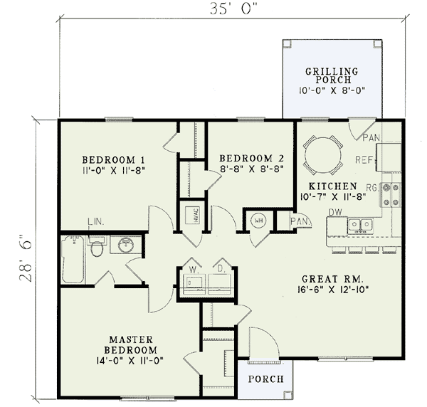 Plan 59385ND: Starter Home Plan with 3 Bedrooms - 930 Sq Ft - Floor Plan - Main Level - Ranch
