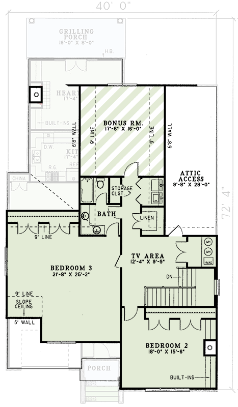 Plan 59392ND: Traditional 3-Bedroom House Plan with Main-Level Master and Grilling Porch - Floor Plan - 2nd Floor - Traditional