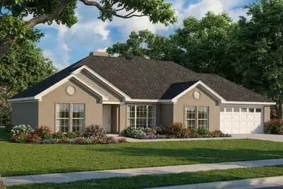 Traditional Ranch House Plan with 3 Beds, Split Layout, 2-Car Garage