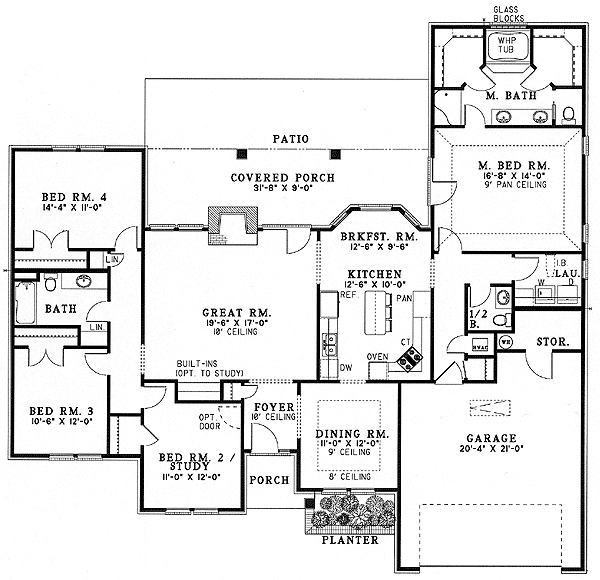 Plan 59413ND: Split Bedroom Home Plan with Options - 2107 Sq Ft - Floor Plan - Main Level - Traditional