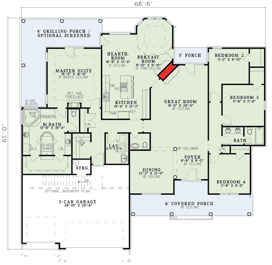 Plan 59436ND: French Classic Ranch Home Plan - Floor Plan - Main Level - Ranch, Southern, Traditional