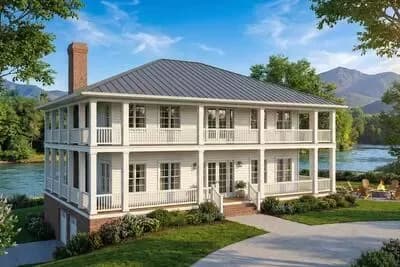 Stately Southern Design with Wrap-around Porch On Two Floors