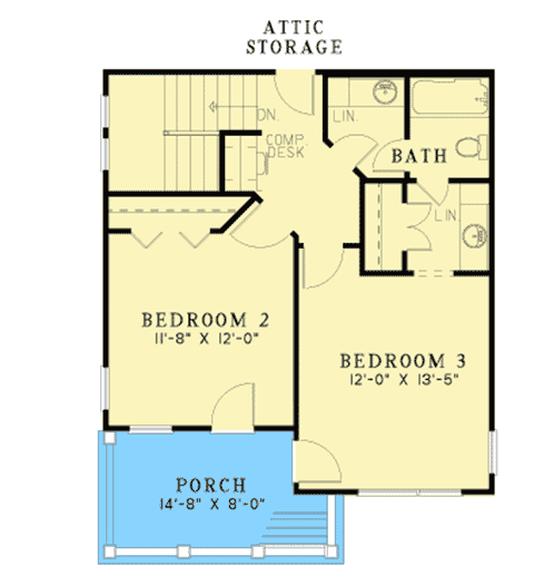 Plan 59497ND: Traditional House Plan with Stacked Porches - Floor Plan - 2nd Floor - New Orleans, Southern, Traditional