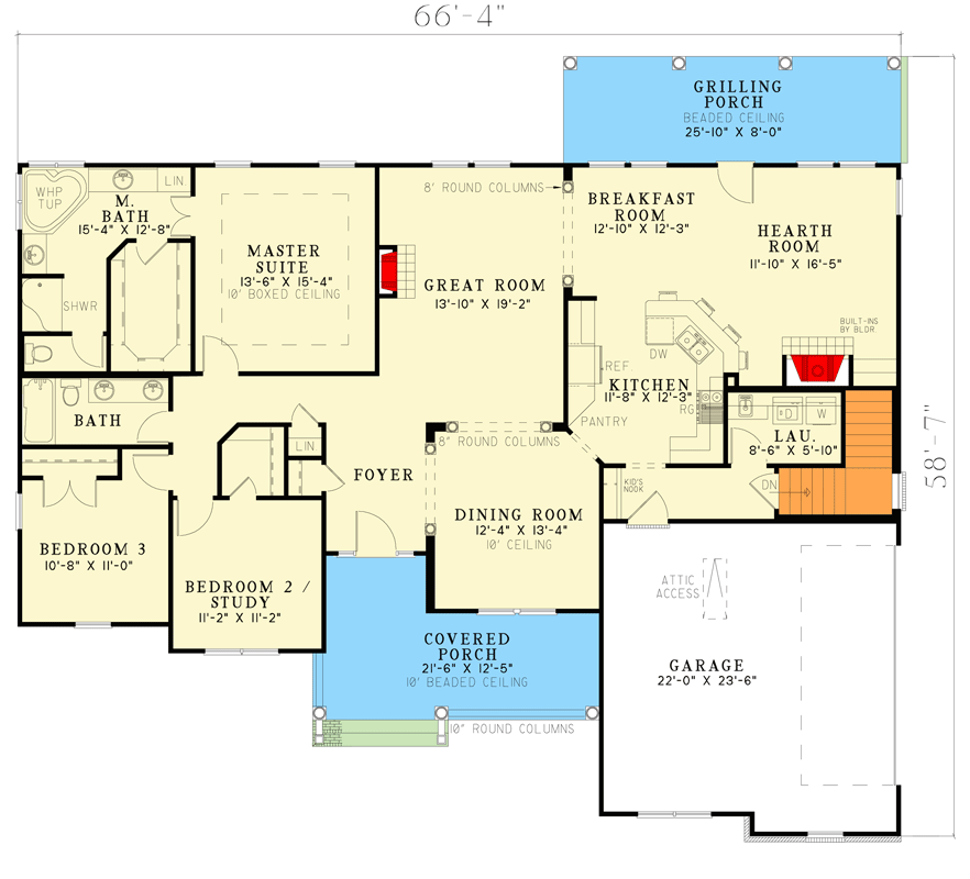 Plan 59507ND: Inviting Fireplaces - Floor Plan - Main Level - Traditional