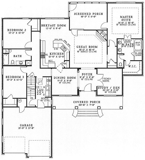 Plan 59530ND: 3 Bed House Plan with Classic 4-Columned Porch - Floor Plan - Main Level - Southern