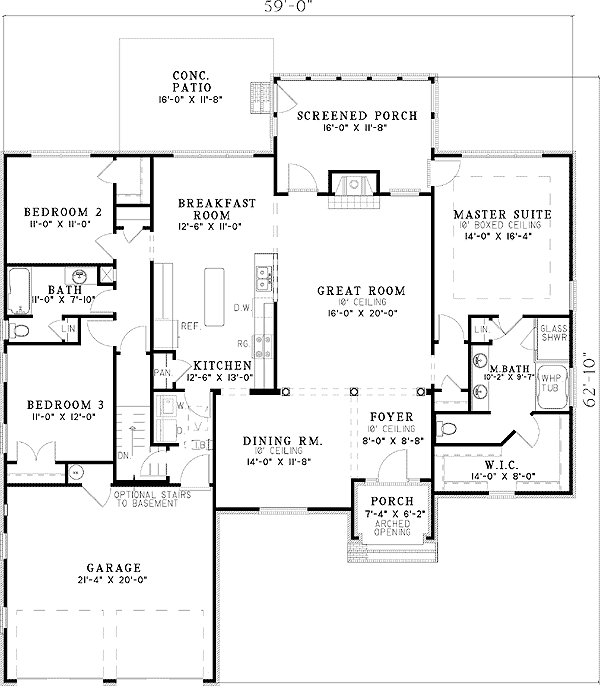 Plan 59531ND: Grand Master Suite - Floor Plan - Main Level - Traditional