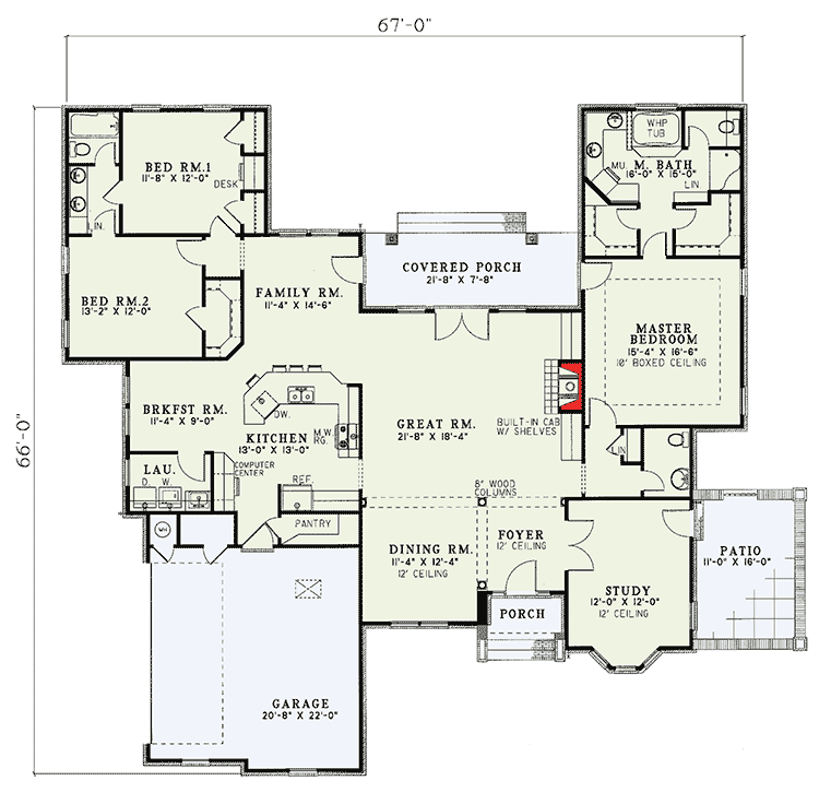 Plan 5954ND: Brick Split Bedroom Home Plan - Floor Plan - Main Level - European, Traditional