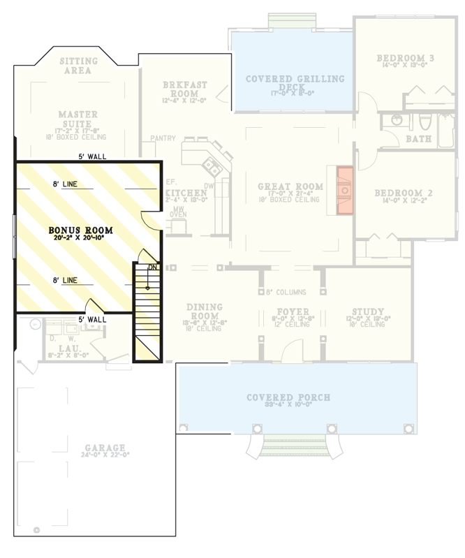 Plan 59542ND: 2499 Square Foot Southern Country House Plan with Bonus Expansion - Floor Plan - Optional Bonus Room - Country, Southern, Southern Traditional