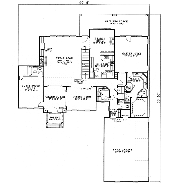 Plan 59553ND: Grand Appearance - Floor Plan - Main Level - Traditional