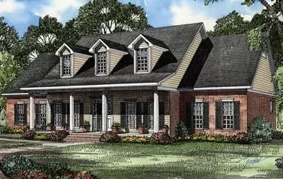Country Home Plan with Three Dormers and Three Upstairs Bedrooms - 2698 Sq Ft
