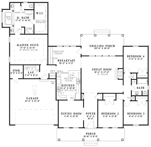 Plan 59566ND: Wonderful Covered Porches - Floor Plan - Main Level - Country