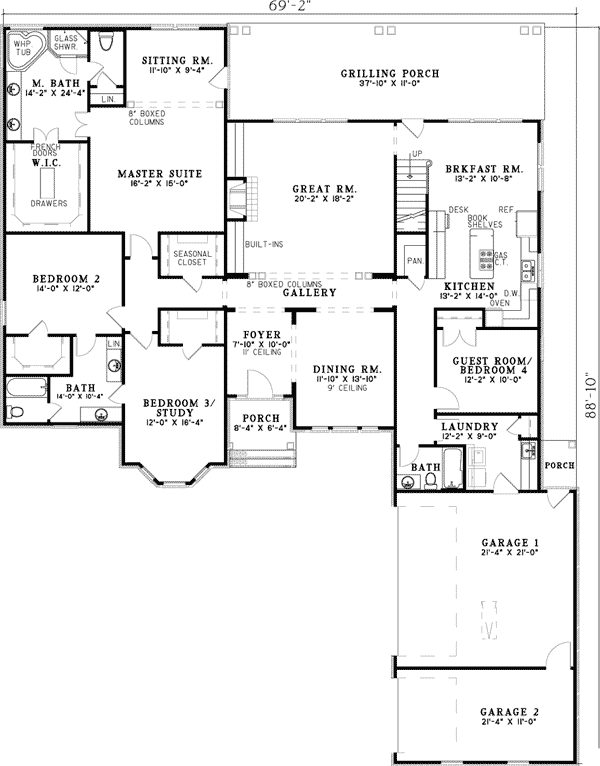 Plan 59567ND: 3, 4 or 5 Bedroom House Plan - Floor Plan - Main Level - Traditional