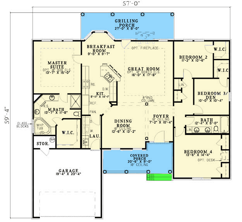 Plan 59579ND: Spacious Master Suite Design - Floor Plan - Main Level - Ranch, Southern