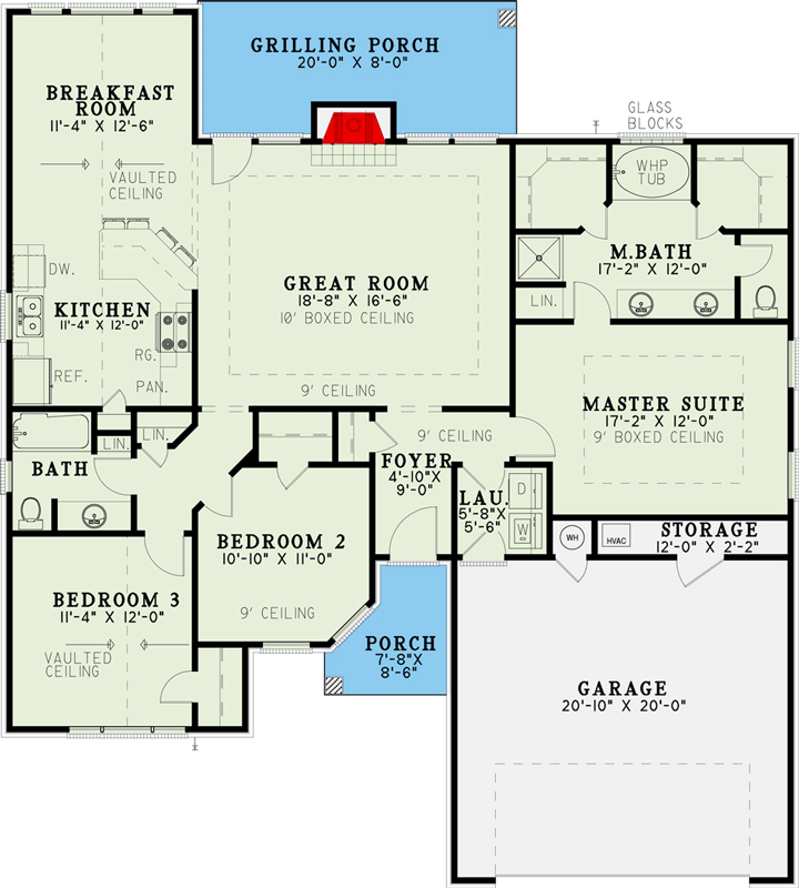 Plan 59597ND: 3 Bed Traditional House Plan with 2-Car Garage - 1576 Sq Ft - Floor Plan - Main Level - Country, Southern, Traditional