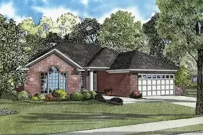 3 Bed Traditional House Plan with 2-Car Garage - 1576 Sq Ft