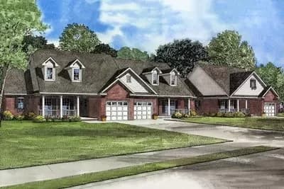 Single-Story Triplex House Plan with Two 2 Bed Units and One 1 Bed Unit