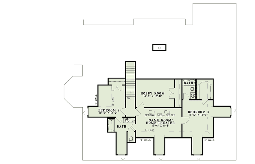 Plan 59636ND: Southern Style House Plan with Bonus Room - Floor Plan - 2nd Floor - Southern