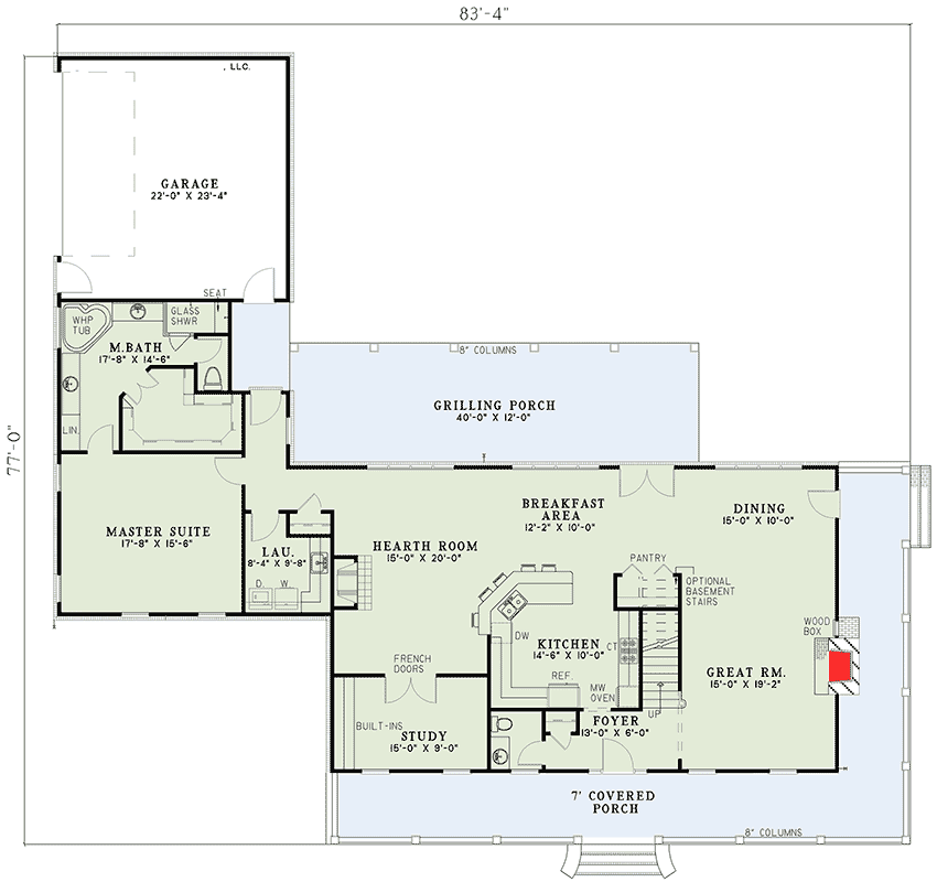Plan 59637ND: Country Home Plan with Relaxing Covered Front Porch - Floor Plan - Main Level - Country, Southern