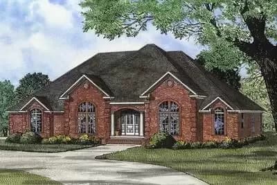 3-Bed Brick Home Plan Two Master Suites