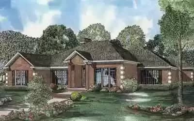 One Level Traditional Brick House Plan