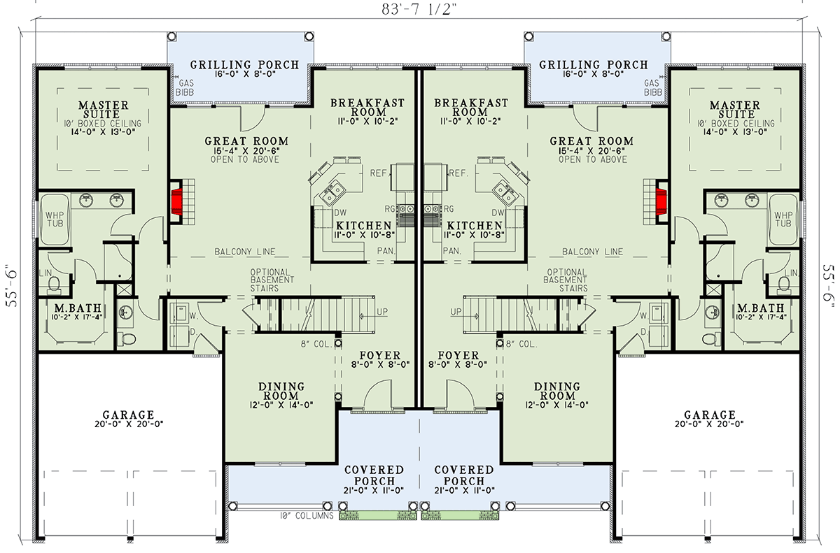 Plan 59652ND: Beautiful Multifamily Design - Floor Plan - Main Level