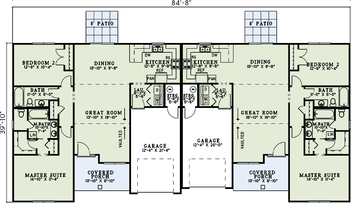 Plan 59655ND: Traditional Multi-Home Plan with 1220 Sq Ft 2 Bed Units - Floor Plan - Main Level - Traditional