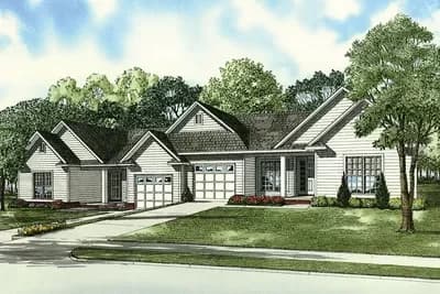 Traditional Multi-Home Plan with 1220 Sq Ft 2 Bed Units