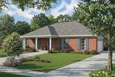 One-Story Simple House Plan with 3 Bedrooms and 2-Car Side-Entry Garage - 1231 Sq Ft