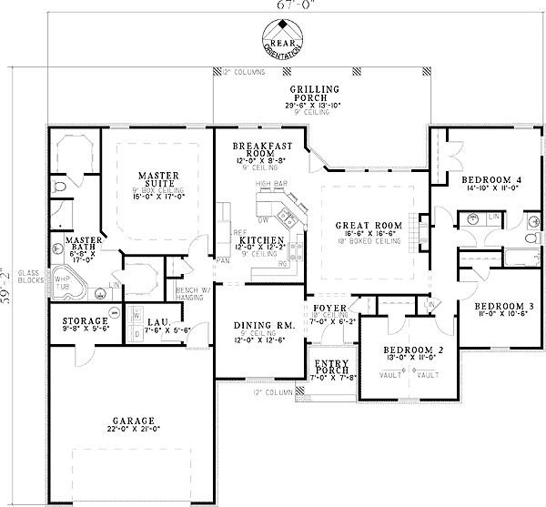 Plan 59706ND: Charming 4 Bedrooms - Floor Plan - Main Level - Traditional