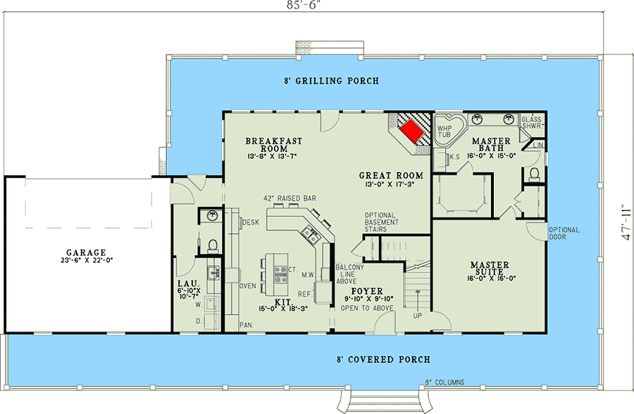Plan 59707ND: Country Home Plan with Covered Wraparound Porch - Floor Plan - Main Level - Country, Farmhouse, Rustic, Traditional