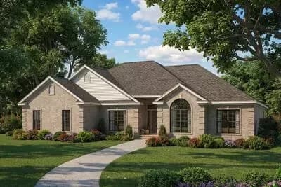 One Story House Plan with in Brick or Siding Exterior - 2022 Sq Ft