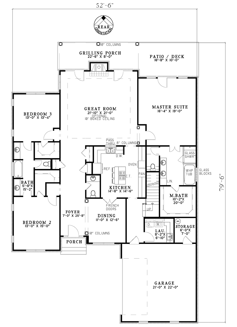 Plan 59731ND: Traditional Home Plan with Private Master Suite - 2413 Sq Ft - Floor Plan - Main Level - Ranch