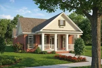 Southern Country 3-Bed House Plan: Master on Main, Private Courtyard