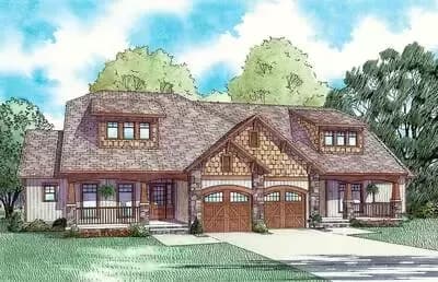 Craftsman Style Duplex House Plan with Asymmetrical Units
