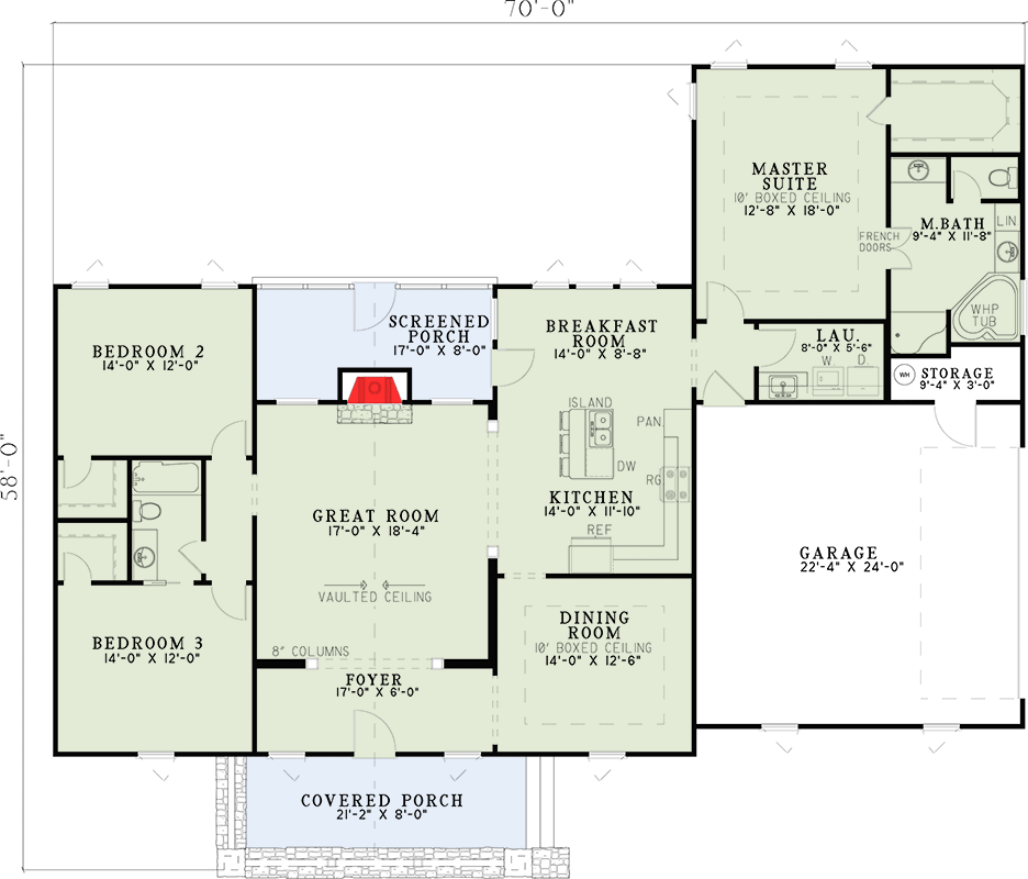 Plan 59743ND: Craftsman Cottage with Street Appeal - Floor Plan - Main Level - Cottage, Country, Craftsman, Ranch, Rustic, Traditional