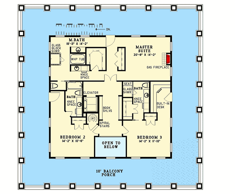 Plan 5975ND: Splendid Southern House Plan with Optional Third Floor Observatory - 3130 Sq Ft - Floor Plan - 2nd Floor - Southern, Southern Traditional