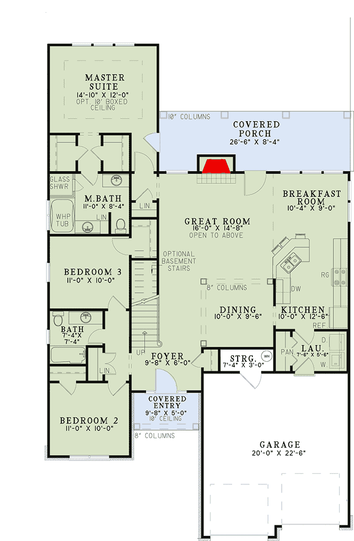 Plan 59776ND: Stone and Cedar with Bonus Level - Floor Plan - Main Level - European, Traditional