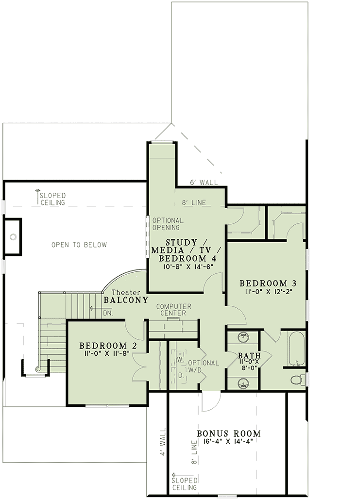 Plan 59777ND: Two Story House Plan with Welcoming Front Porch and Upstairs Laundry Option - 2457 Sq Ft - Floor Plan - 2nd Floor - Country, Traditional