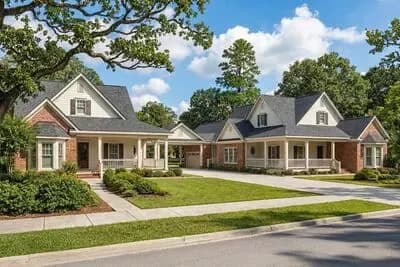 Two Family Home Plan with Shared Porte Cochere