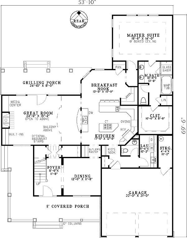 Plan 59789ND: Charming Home Plan with Upstairs Flex Room and Laundry Option - 2918 Sq Ft - Floor Plan - Main Level - Country, Craftsman, Traditional