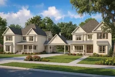 Sophisticated Multi-Family Home Plan with Shared Porte Cochere