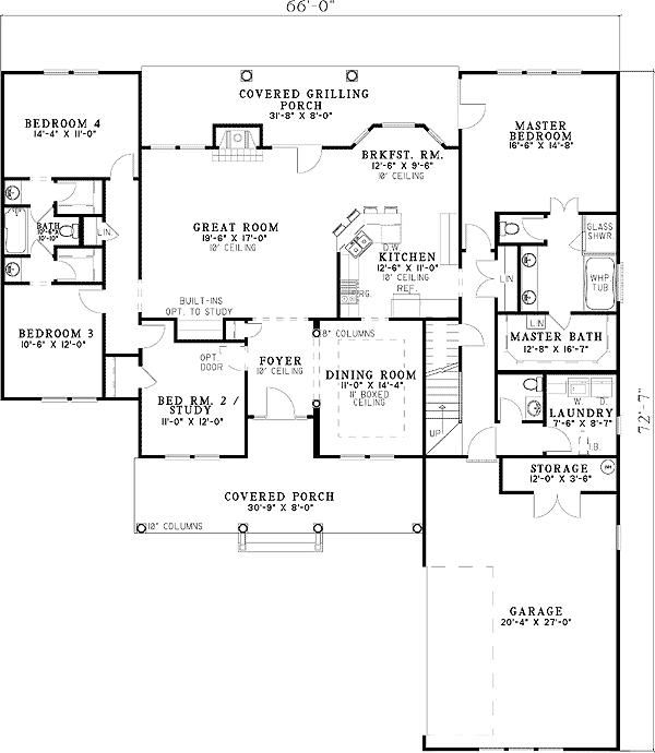 Plan 59799ND: One-Story House Plan with Cedar Shake and a Covered Porch - 2354 Sq Ft - Floor Plan - Main Level - Country