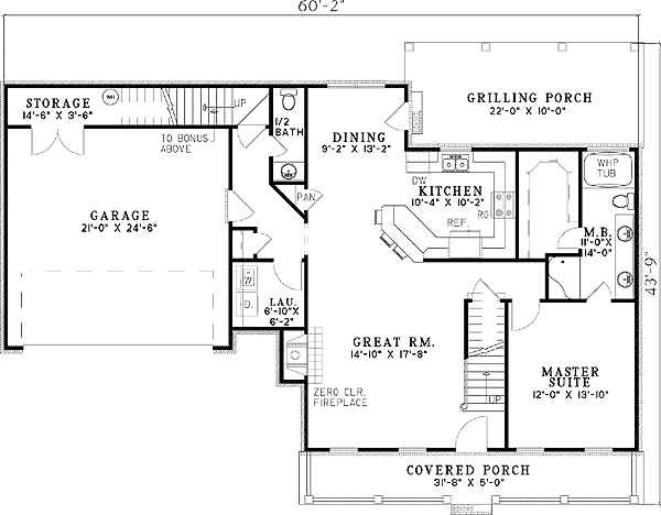 Plan 59800ND: New Touches to an Old Favorite - Floor Plan - Main Level - Country
