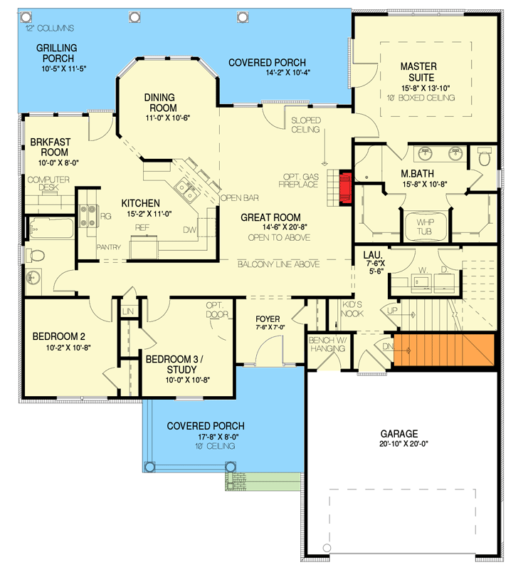 Plan 59809ND: 3-Bed House Plan with Great Room for Entertaining - 1723 Sq Ft - Floor Plan - Main Level - Country, New American, Traditional